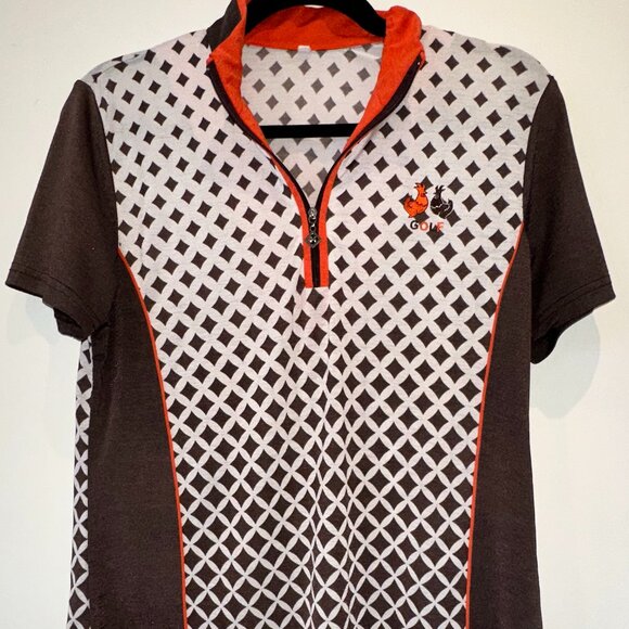 Men’s Black & White Diamond Pattern Golf Polo Shirt - Picture 2 of 3